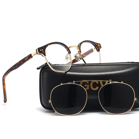 GCV Double Layer Removable Lens Sunglasses The Blu-Ray Glasses Acetate Gothic Retro Steampunk Polarized