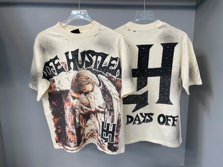 Men's LIFE HUSTLERS Y2K hot stamping hole T-shirt Streetwear 100% Cotton Loose Fit