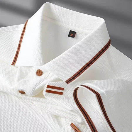 Luxury Brand Men's T-shirt Loose Fit Turn Down Collar Short Sleeve Polo Shirt Soft Solid
