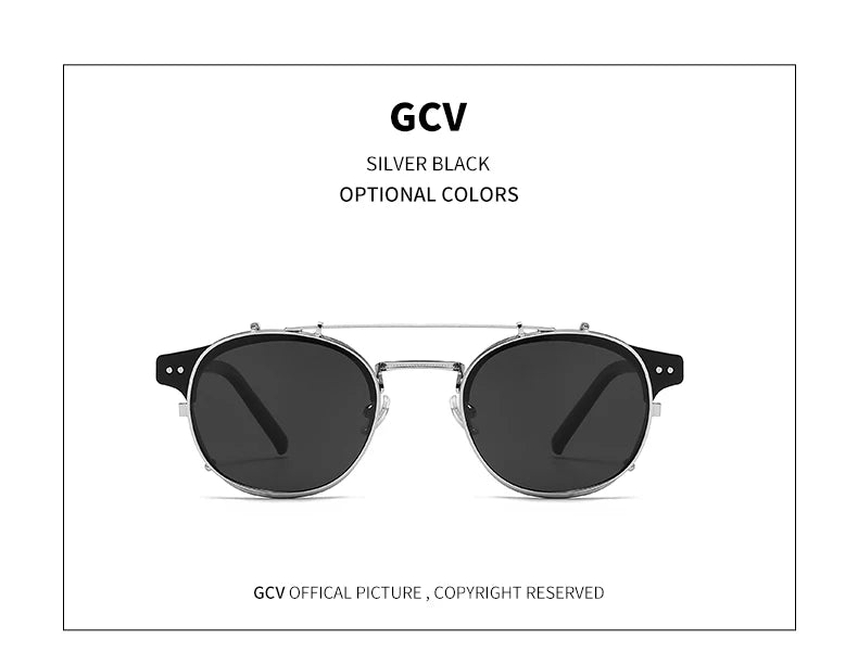GCV Double Layer Removable Lens Sunglasses The Blu-Ray Glasses Acetate Gothic Retro Steampunk Polarized