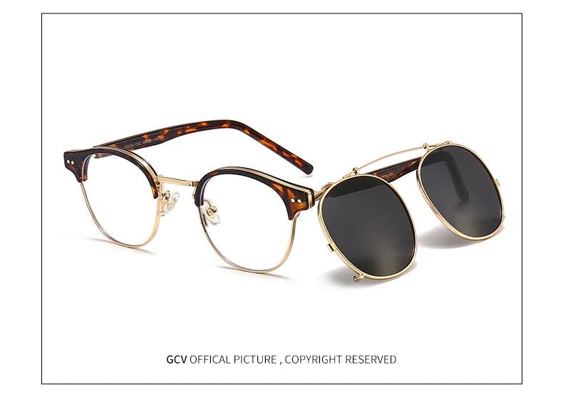 GCV Double Layer Removable Lens Sunglasses The Blu-Ray Glasses Acetate Gothic Retro Steampunk Polarized