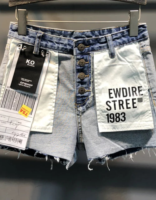 Load image into Gallery viewer, Denim shorts personality women summer hit color patch loose wide leg jeans shorts
