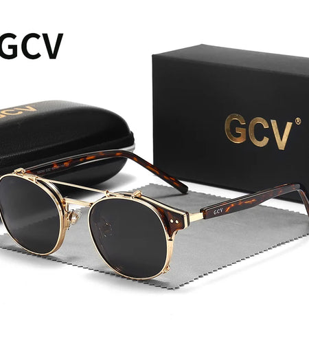GCV Double Layer Removable Lens Sunglasses The Blu-Ray Glasses Acetate Gothic Retro Steampunk Polarized