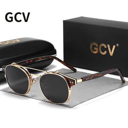 GCV Double Layer Removable Lens Sunglasses The Blu-Ray Glasses Acetate Gothic Retro Steampunk Polarized