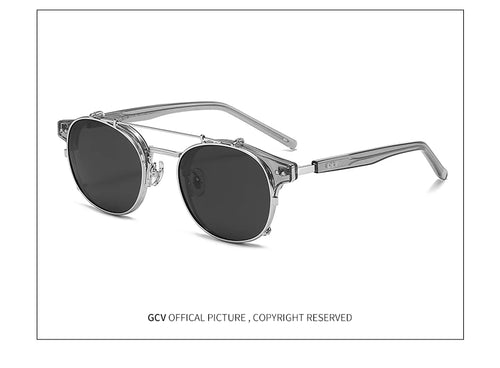 Load image into Gallery viewer, GCV Double Layer Removable Lens Sunglasses The Blu-Ray Glasses Acetate Gothic Retro Steampunk Polarized

