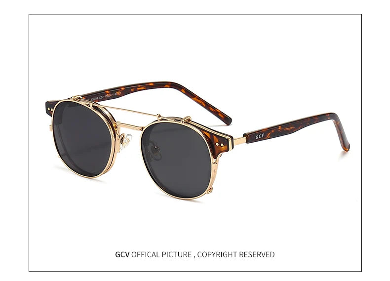 GCV Double Layer Removable Lens Sunglasses The Blu-Ray Glasses Acetate Gothic Retro Steampunk Polarized