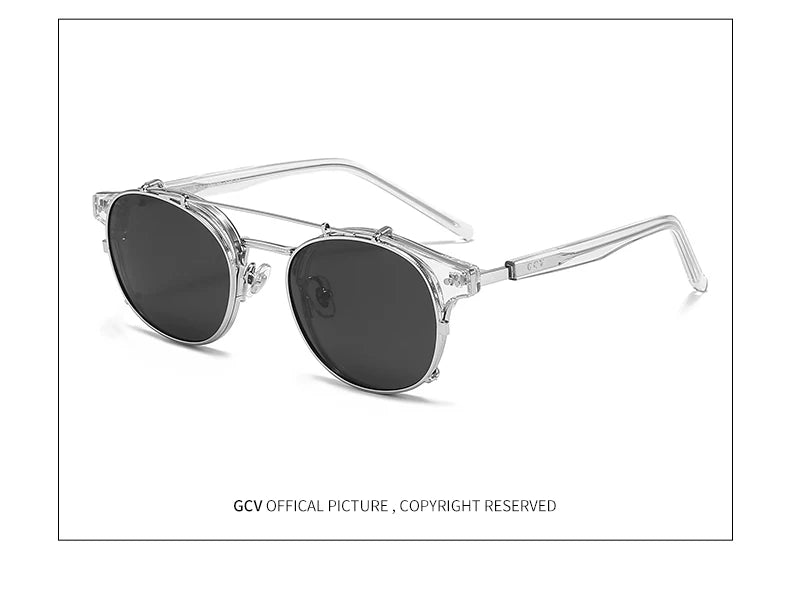 GCV Double Layer Removable Lens Sunglasses The Blu-Ray Glasses Acetate Gothic Retro Steampunk Polarized