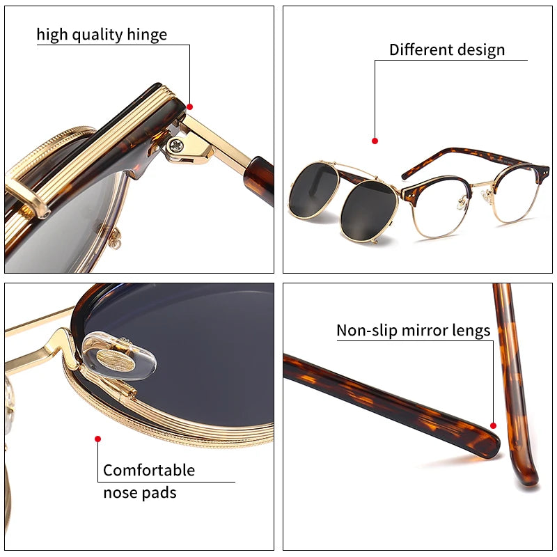 GCV Double Layer Removable Lens Sunglasses The Blu-Ray Glasses Acetate Gothic Retro Steampunk Polarized