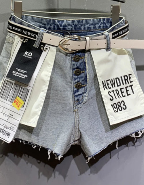 Load image into Gallery viewer, Denim shorts personality women summer hit color patch loose wide leg jeans shorts
