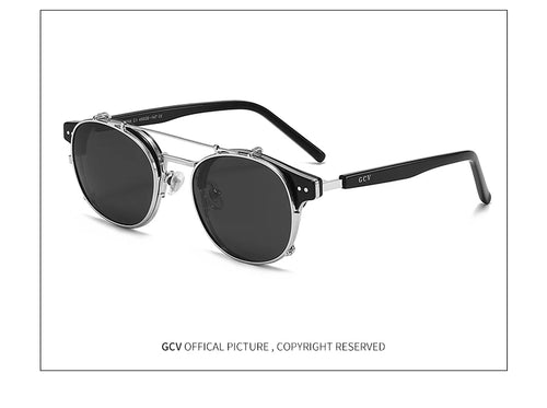 Load image into Gallery viewer, GCV Double Layer Removable Lens Sunglasses The Blu-Ray Glasses Acetate Gothic Retro Steampunk Polarized
