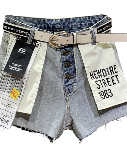 Load image into Gallery viewer, Denim shorts personality women summer hit color patch loose wide leg jeans shorts
