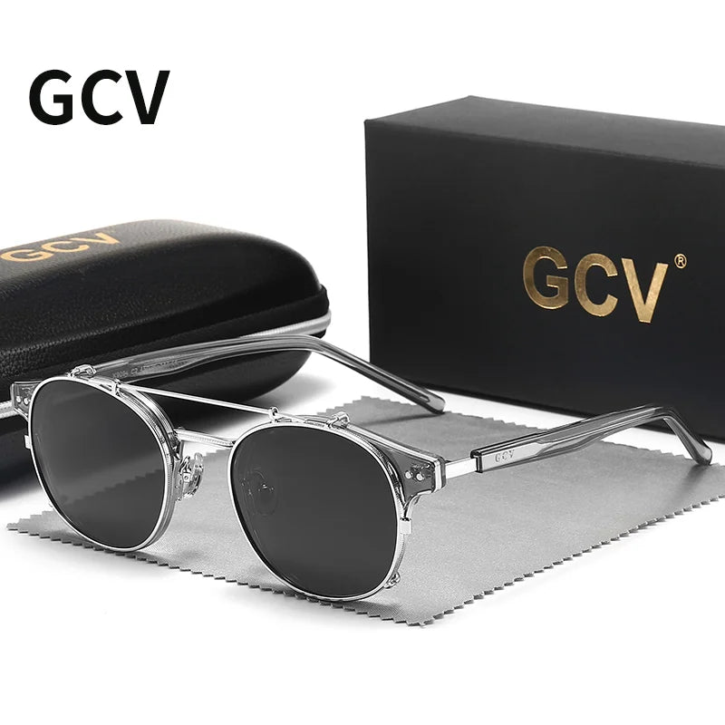 GCV Double Layer Removable Lens Sunglasses The Blu-Ray Glasses Acetate Gothic Retro Steampunk Polarized