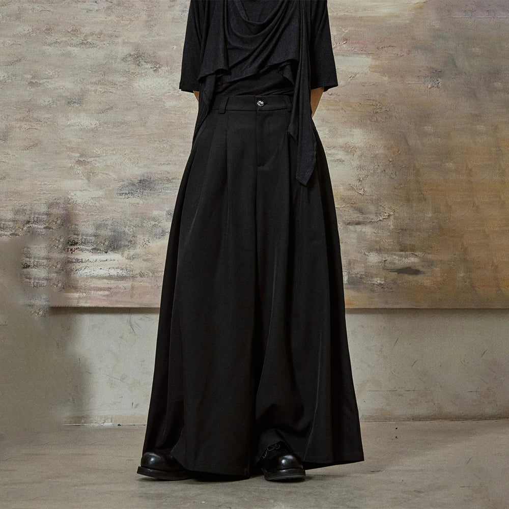 Dark Gothic Skirt Pants Genderless Streetwear Fashion Wide-Leg Samurai Pants Unisex