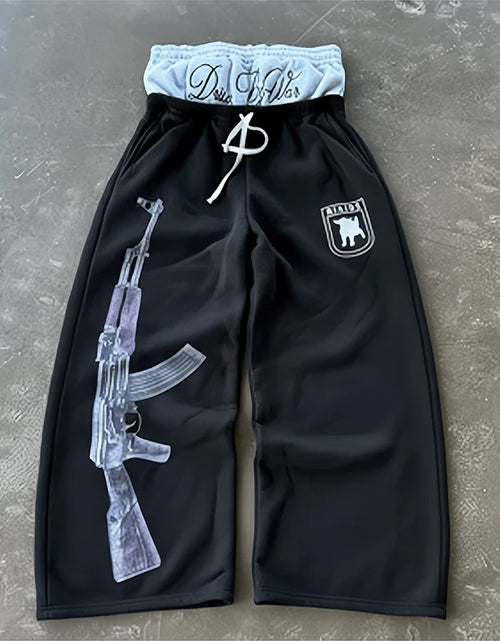 Load image into Gallery viewer, Y2K High-Waisted Printed Embroidered Street Guard Sweat Pants Straight Leg Double Waist Design Fashionable

