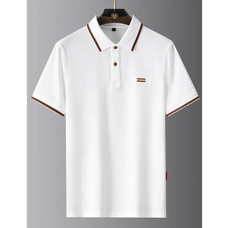 Luxury Brand Men's T-shirt Loose Fit Turn Down Collar Short Sleeve Polo Shirt Soft Solid