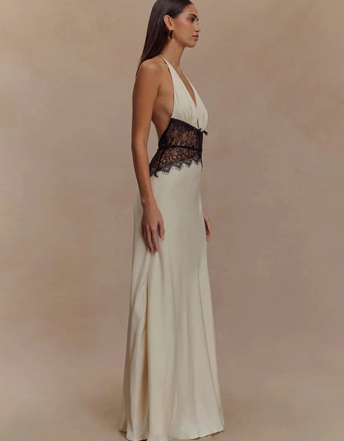 Load image into Gallery viewer, Summer Sexy Maxi Dress Women's Backless Lace Halter Deep V Neck Sleeveless High Waist Elegant Long Gown Floor-Length Polyester
