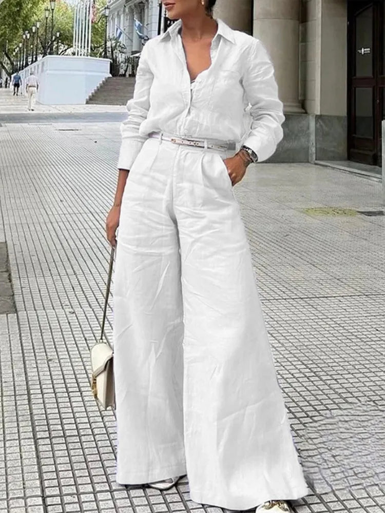 Women's Cotton Linen High Waist Wide Leg Pants with Pockets 2026 Summer Trousers