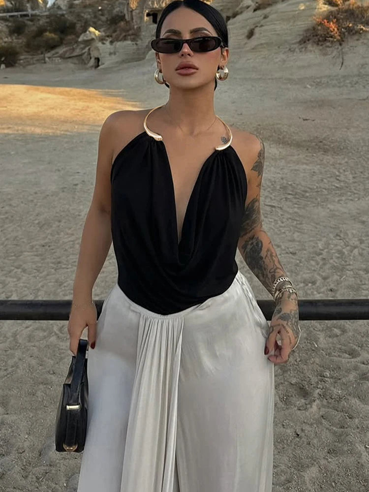 Women's Snake Halter Camisole Swing Collar Elegant Backless Tank Tops