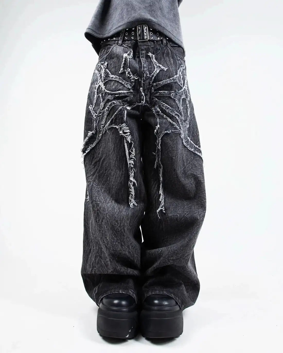 Men's Gothic Retro Baggy Y2K Phantom Jeans High Street Spider Embroidered Patch