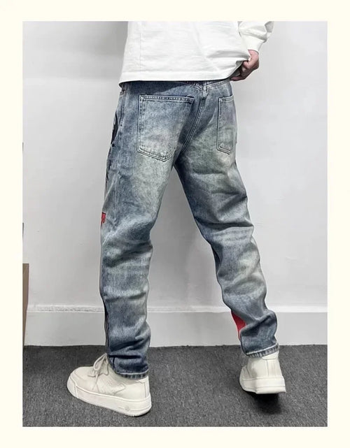 Load image into Gallery viewer, Men's Retro American Street Hip Hop Flame Skull Print Jeans
