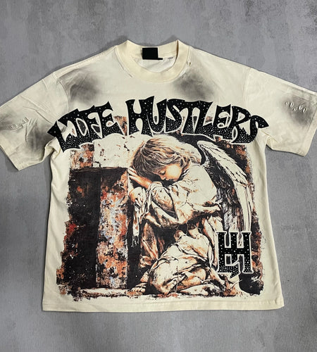 Men's LIFE HUSTLERS Y2K hot stamping hole  T-shirt Streetwear 100% Cotton Loose Fit