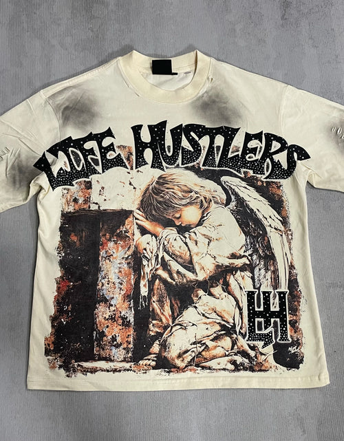 Load image into Gallery viewer, Men's LIFE HUSTLERS Y2K hot stamping hole  T-shirt Streetwear 100% Cotton Loose Fit
