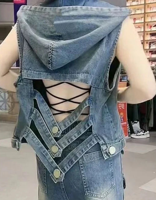 Load image into Gallery viewer, Women's style backless fashion simple jean vest  lightweight
