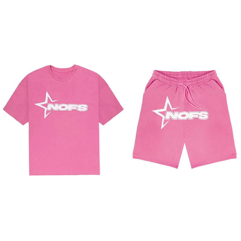 Y2K T-shirt Short Kpop Street Fashion Print Unisex Short Sleeve Tops Casual Loose Drawstring Shorts Pant