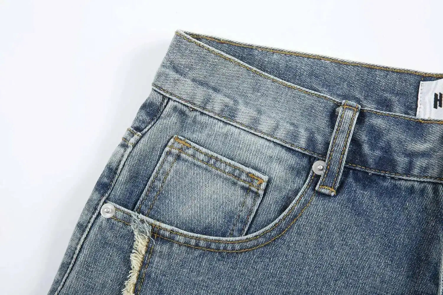 2026 Summer Pentagram Pattern Men's  Mid Length Denim Shorts American High Street Straight