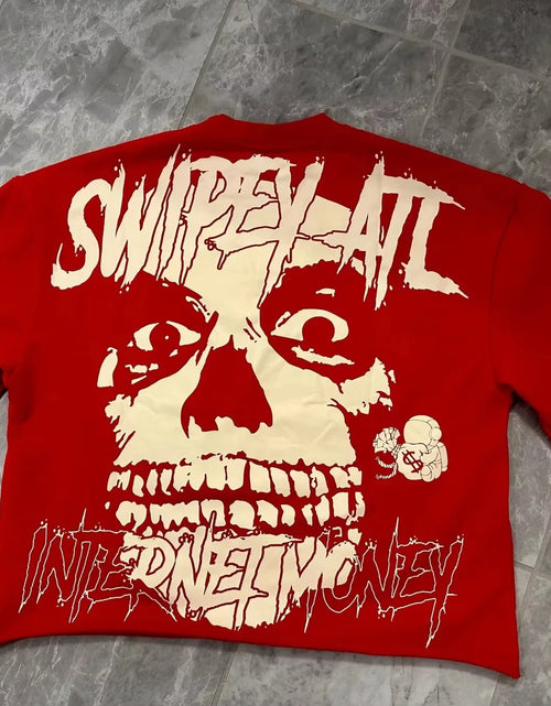 Load image into Gallery viewer, Summer Y2K Retro Gothic Skull Graphic Print T-shirt Men's Oversized Casual Cotton Short-sleeved T-shirt Street Top

