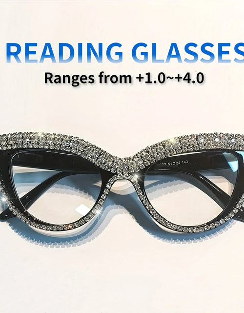 Load image into Gallery viewer, Rhinestone Trendy Reading Glasses for Women Retro Square Cute Cat Eye Glasses
