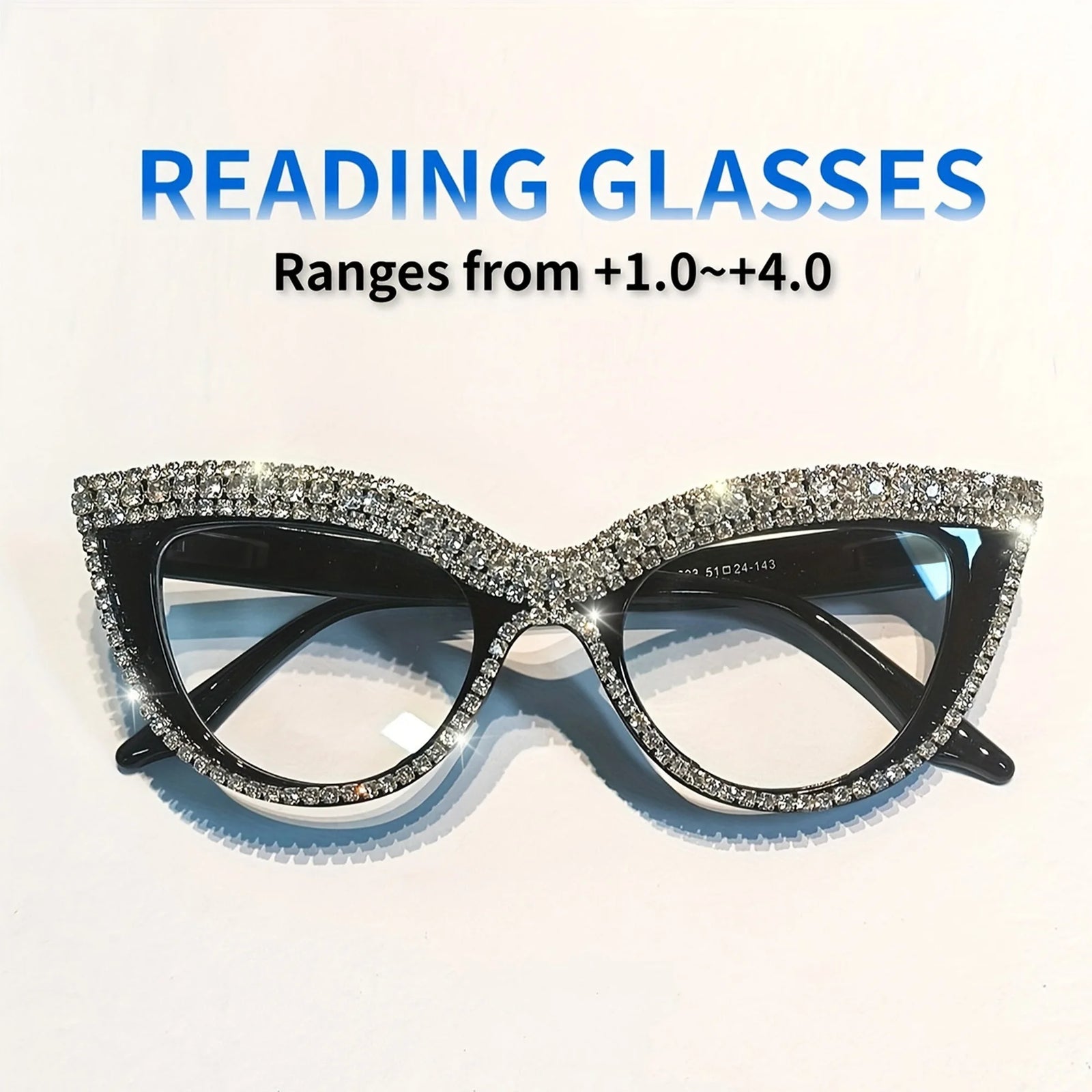 Rhinestone Trendy Reading Glasses for Women Retro Square Cute Cat Eye Glasses