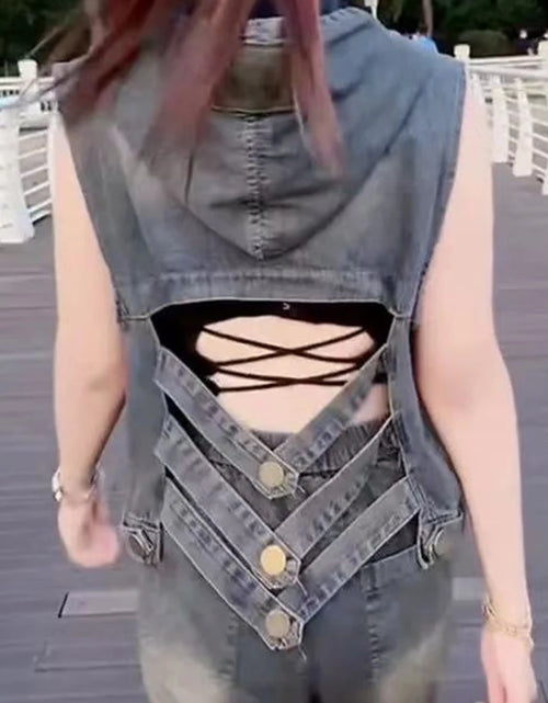 Load image into Gallery viewer, Women's style backless fashion simple jean vest  lightweight
