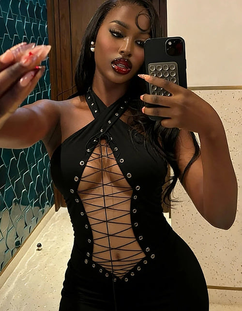 Load image into Gallery viewer, Women's Sexy Hollow Long Halter Backless Cross Bandage Decoration High Waist
