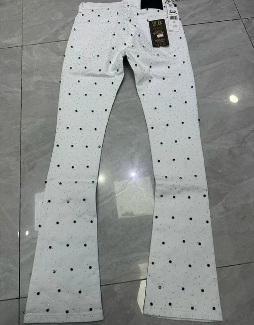Load image into Gallery viewer, 2026 Rhinestone Men's High Street quality Slim Fit Skinny long Denim Flared Jeans Pants

