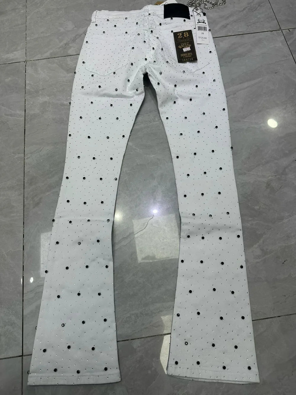 2026 Rhinestone Men's High Street quality Slim Fit Skinny long Denim Flared Jeans Pants