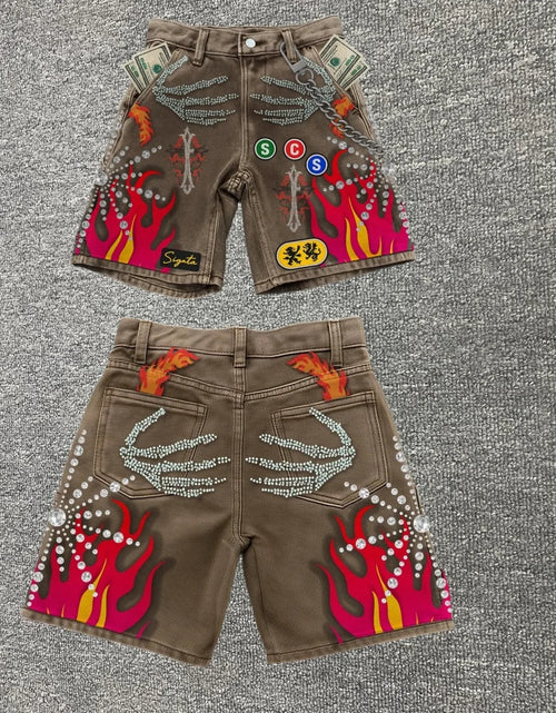Load image into Gallery viewer, Embroidered Shorts Y2K Streetwear Men Hip Hop Baggy Denim Shorts
