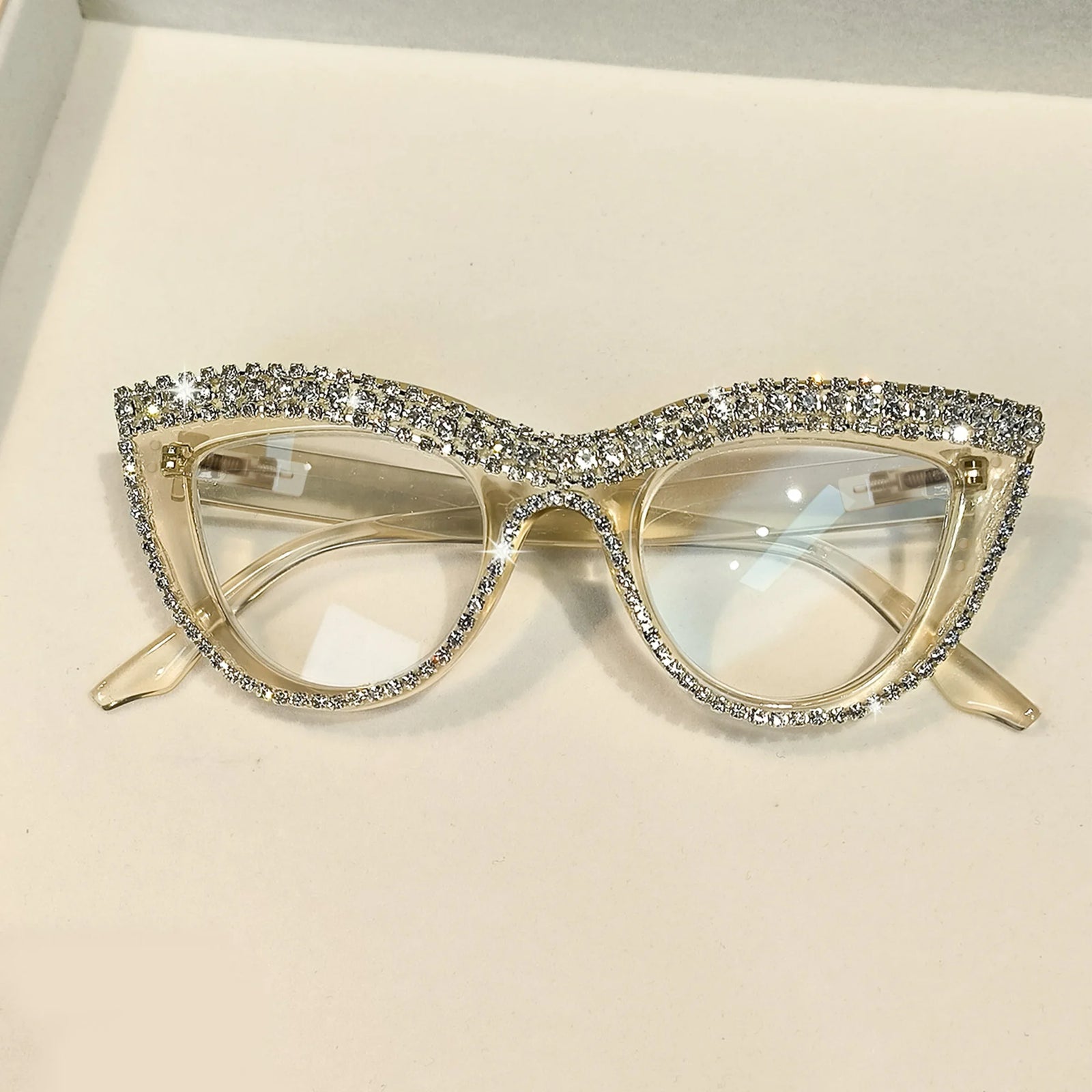 Rhinestone Trendy Reading Glasses for Women Retro Square Cute Cat Eye Glasses
