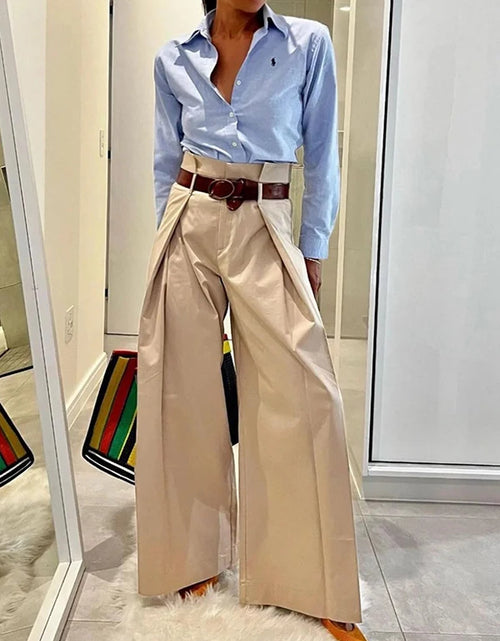 Load image into Gallery viewer, 2026 Women's Fashion Commuter Pants Apricot Elastic High Waist Pleated Trousers Full-Length Wide Leg Bottoms for Female
