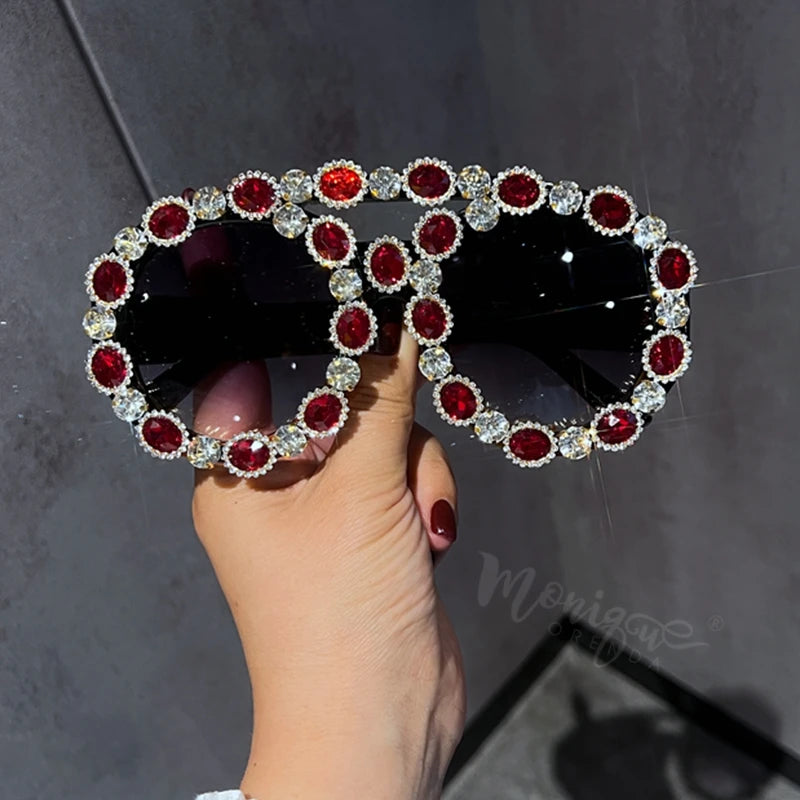 Oversized Vintage Sunglasses Women Luxury Gem Green Diamond Like SUV400