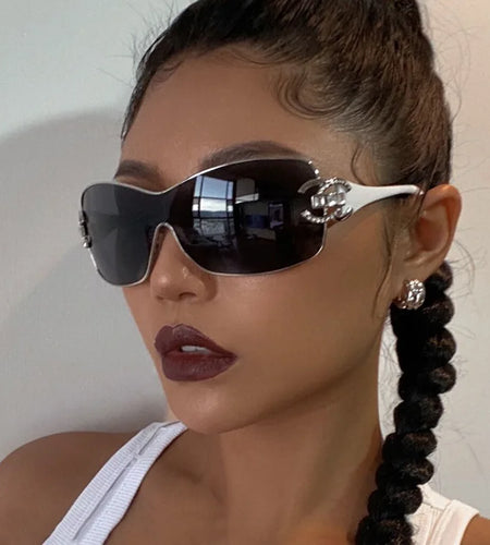 Luxury Rhinestone Oversized One - Piece Frame Y2K Women's Sunglasses Trendy Brand  Eyewear UV400