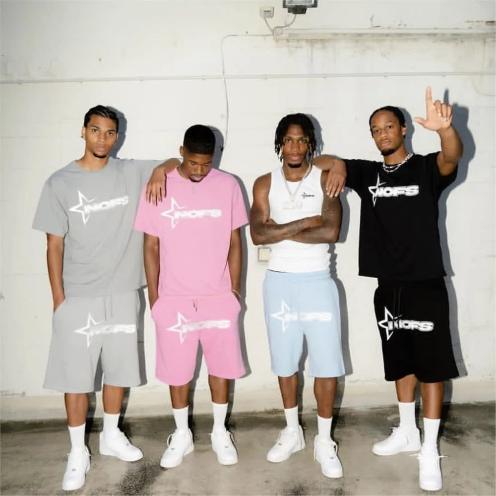 Y2K T-shirt Short Kpop Street Fashion Print Unisex Short Sleeve Tops Casual Loose Drawstring Shorts Pant