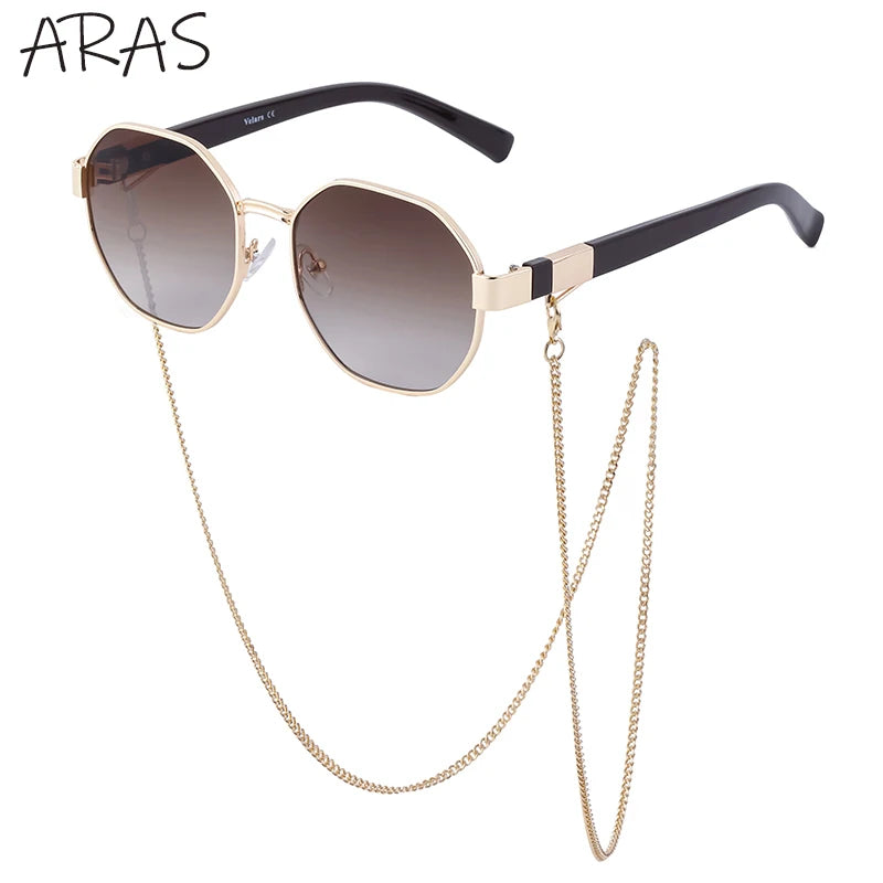 Polygon Sunglasses With Chain 2026 Luxury Brand Fashion Unique Trends Octagon Sun Glasses
