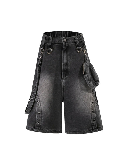 Load image into Gallery viewer, 2026 Summer Washed Vintage Punk Jean Shorts With Small Pouch Style Metal Eyelets Spliced Denim Shorts
