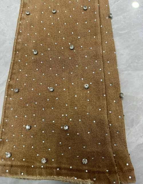 Load image into Gallery viewer, 2026 Rhinestone Men's High Street quality Slim Fit Skinny long Denim Flared Jeans Pants
