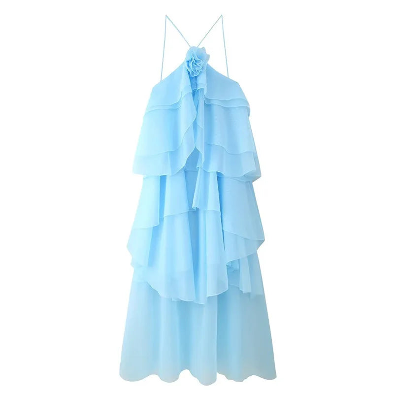 Women Sleeveless Ruffles Loose Smock Strap Maxi Long Sexy Dress