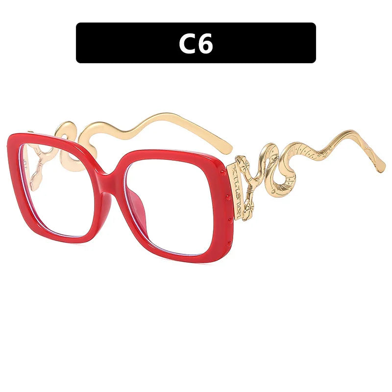 Women Big Square Eyeglasses  Unique Snake Design Trendy Glasses