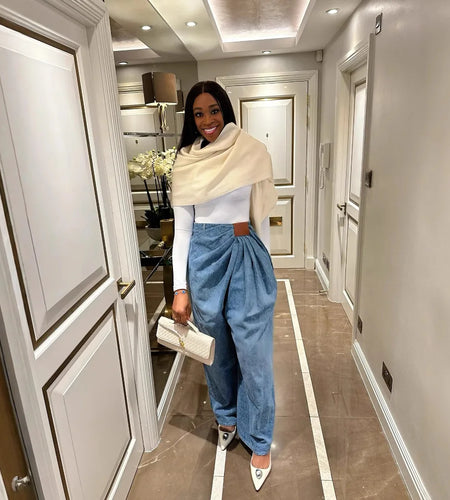 Women Wide Leg Pants High Waist with Folds Design Denims Spring 2026 Vintage Style