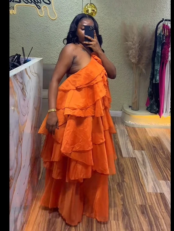 Women Sleeveless Ruffles Loose Smock Strap Maxi Long Sexy Dress