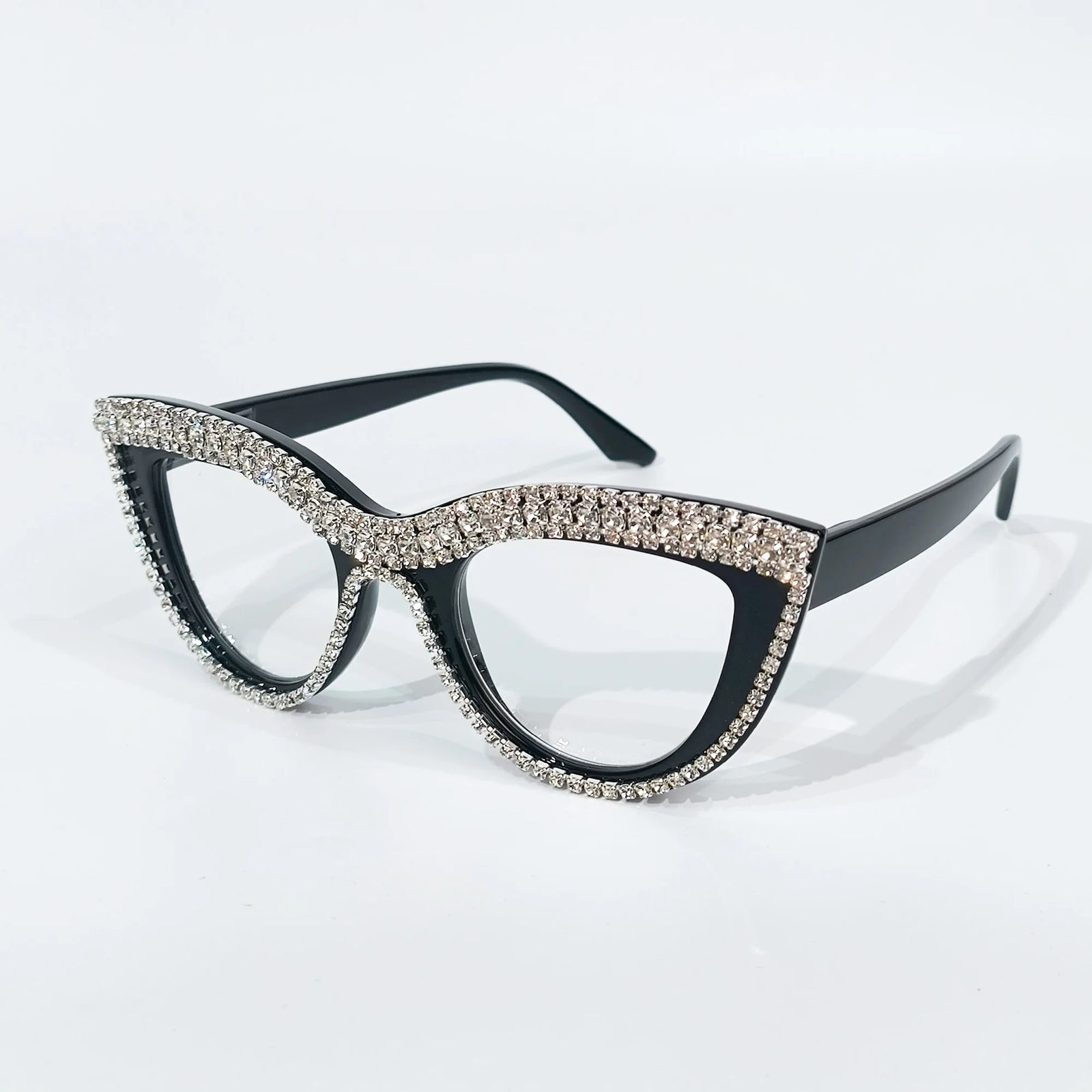 Rhinestone Trendy Reading Glasses for Women Retro Square Cute Cat Eye Glasses
